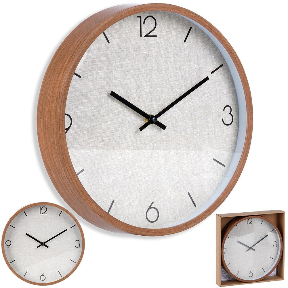 Wall clock with wooden finish and black numbers