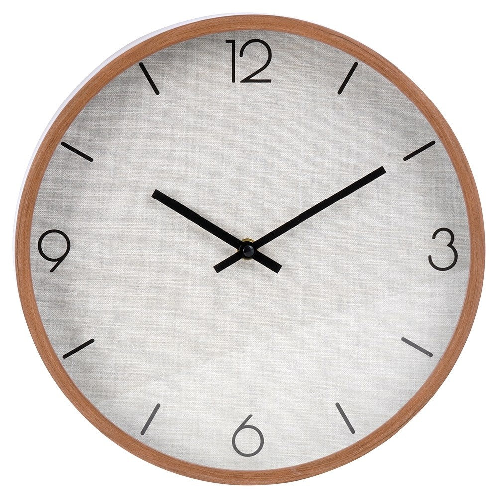 Wall clock with wooden finish and black numbers