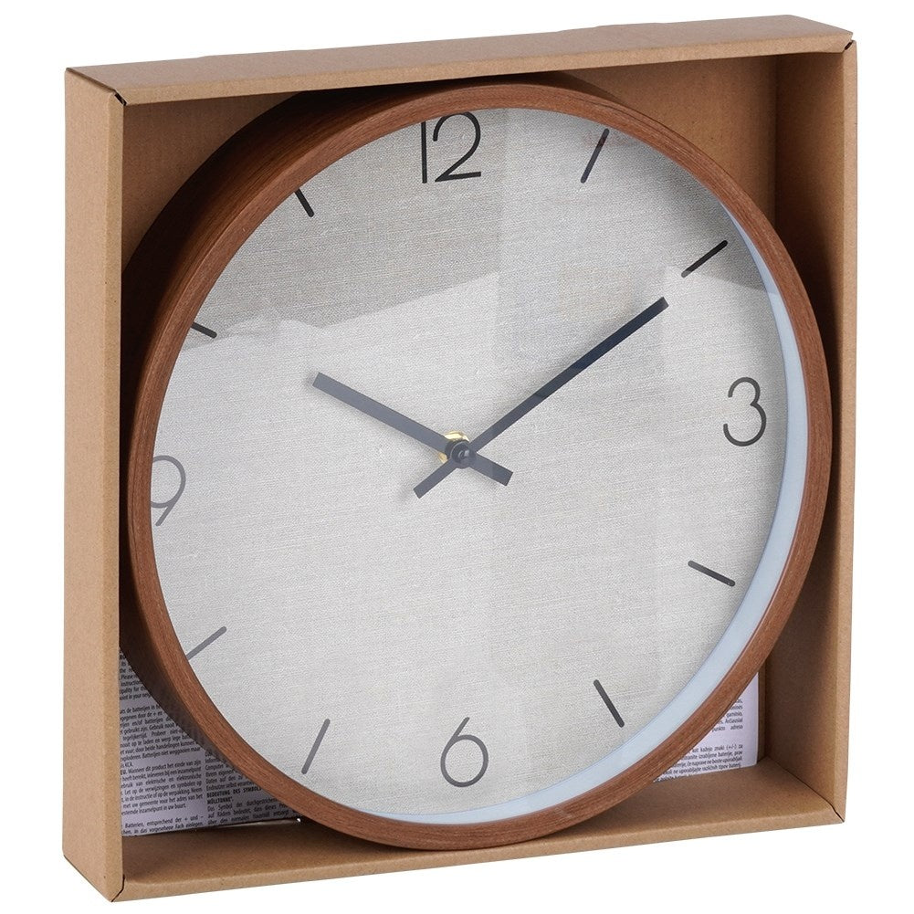 Wall clock with wooden finish and black numbers