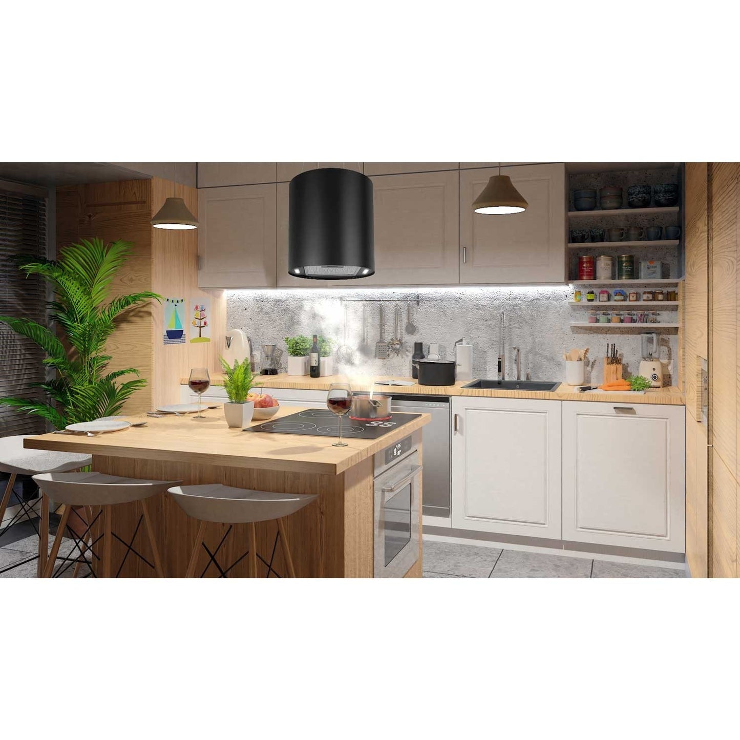 Ceiling-hung kitchen hood 35 cm black BT-227