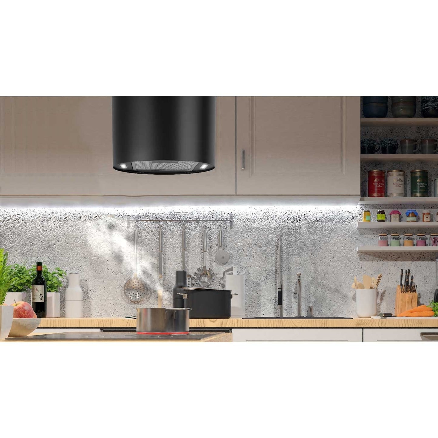 Ceiling-hung kitchen hood 35 cm black BT-227