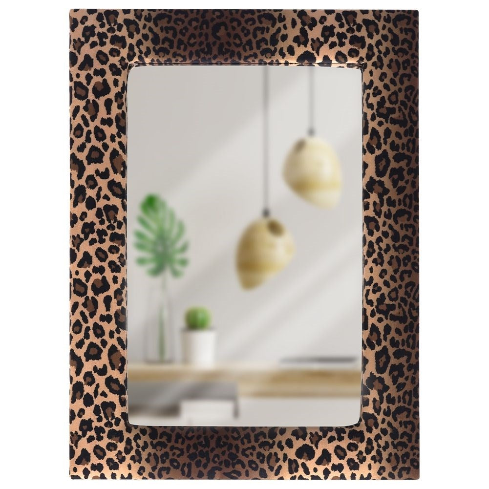 Wall mirror in wooden frame with velvet and leopard pattern
