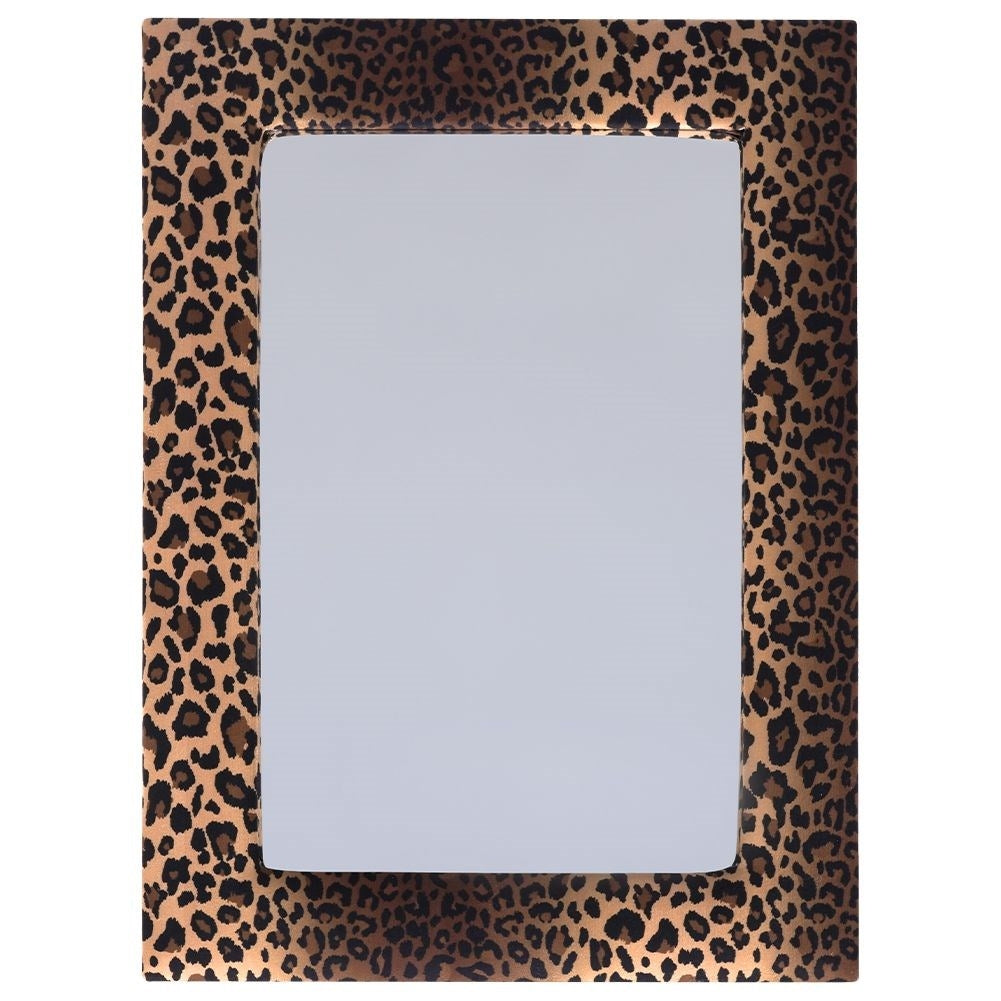 Wall mirror in wooden frame with velvet and leopard pattern