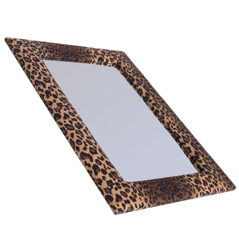 Wall mirror in wooden frame with velvet and leopard pattern