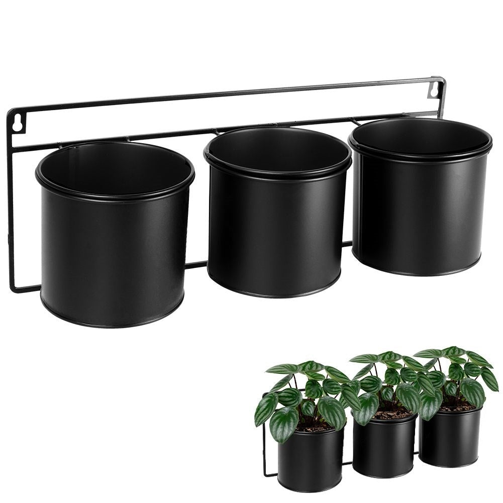 Wall-mounted Flower Shelf in Matt Black for Three Plants