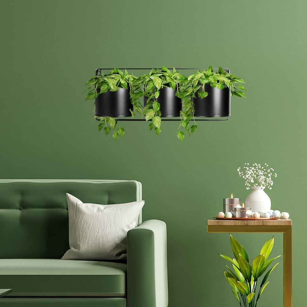 Wall-mounted Flower Shelf in Matt Black for Three Plants
