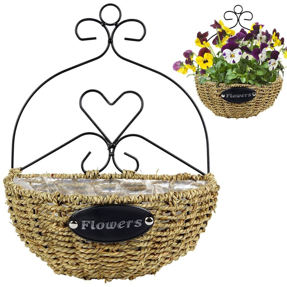 Wall-mounted Hanging Pot in Metal and Water Hyacinth