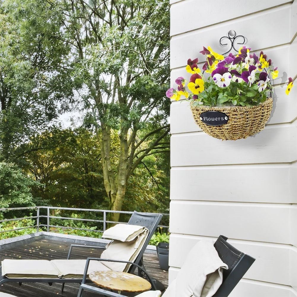 Wall-mounted Hanging Pot in Metal and Water Hyacinth