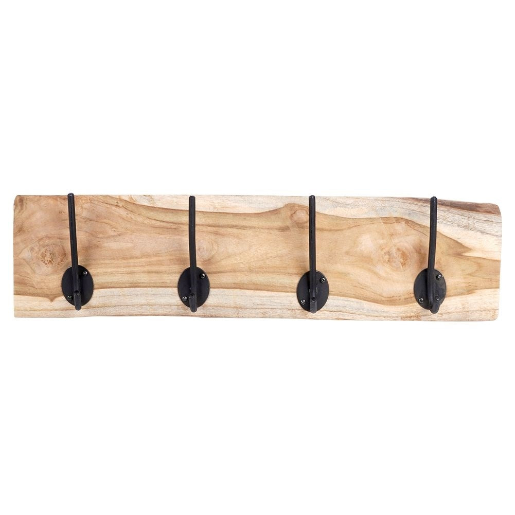 Wall-mounted Teak Clothes Hanger with Double Hooks