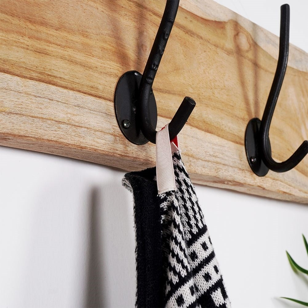Wall-mounted Teak Clothes Hanger with Double Hooks