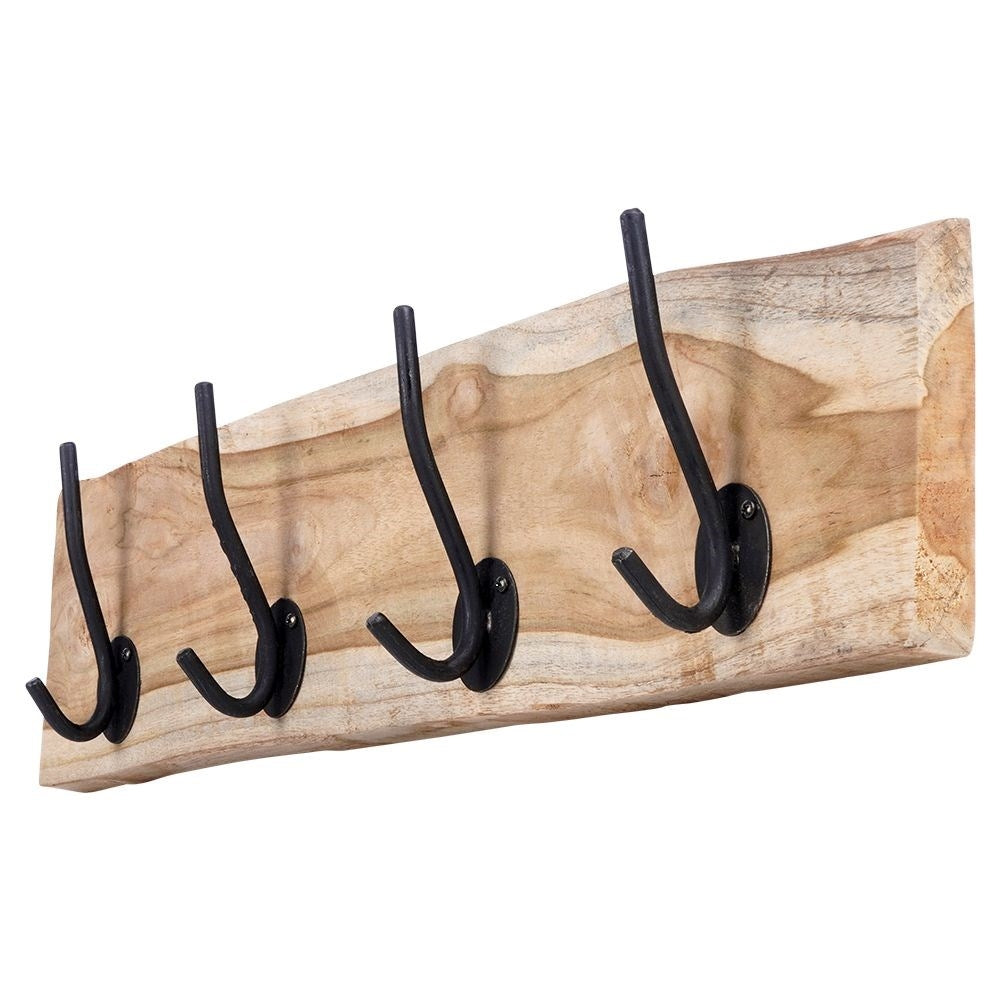 Wall-mounted Teak Clothes Hanger with Double Hooks