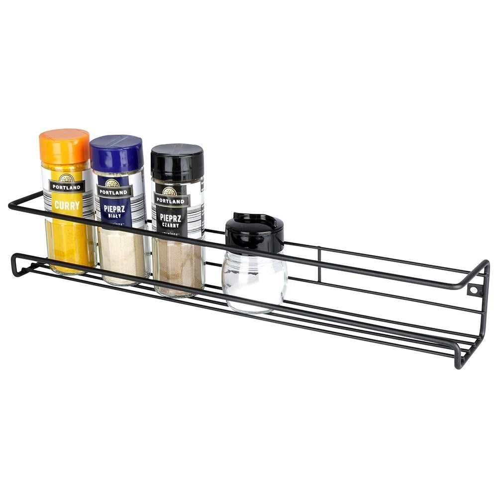 Wall-mounted black metal shelf for spices and cosmetics