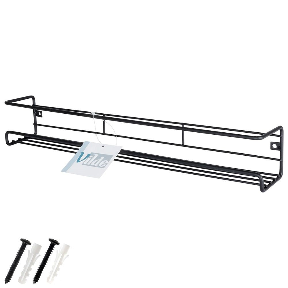 Wall-mounted black metal shelf for spices and cosmetics