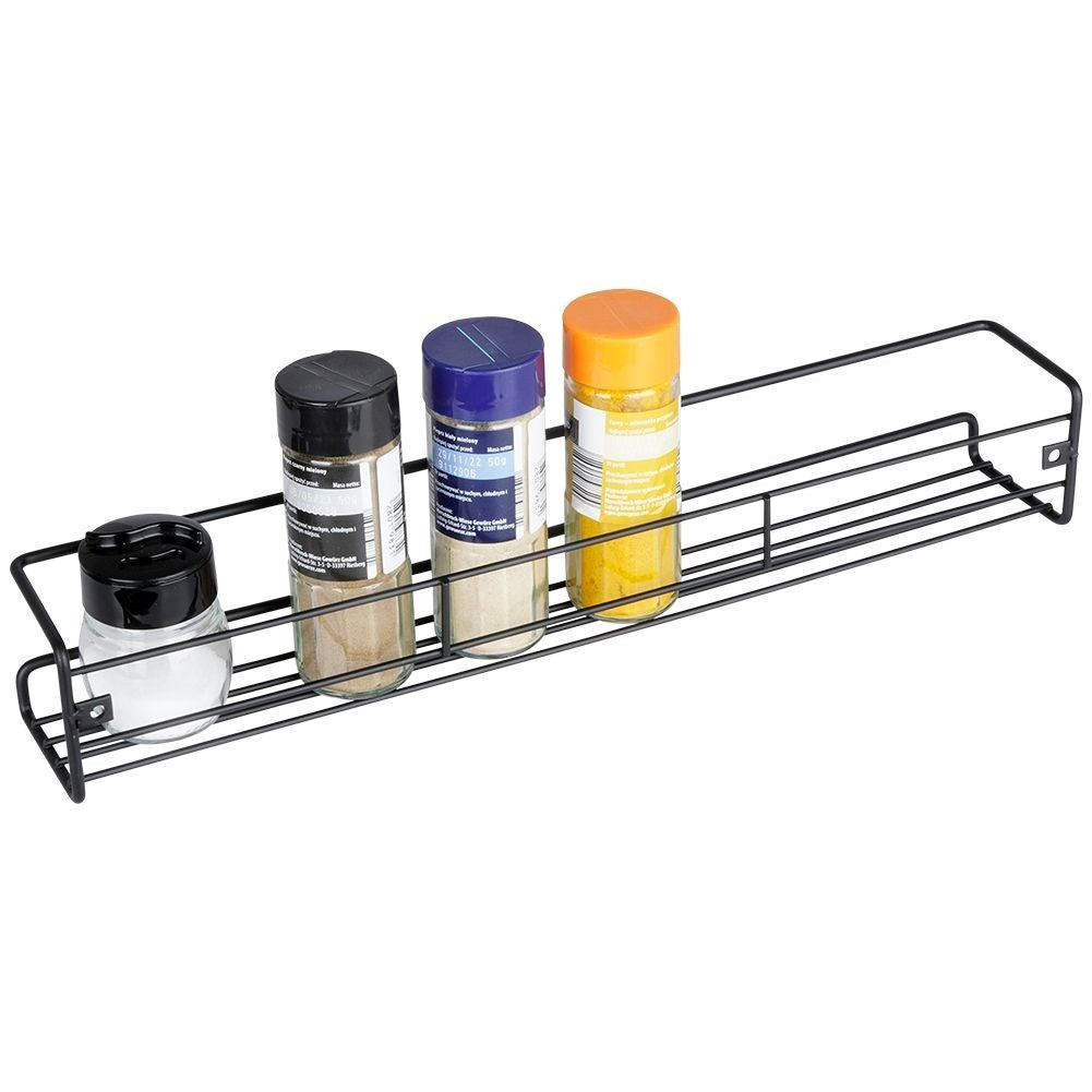 Wall-mounted black metal shelf for spices and cosmetics