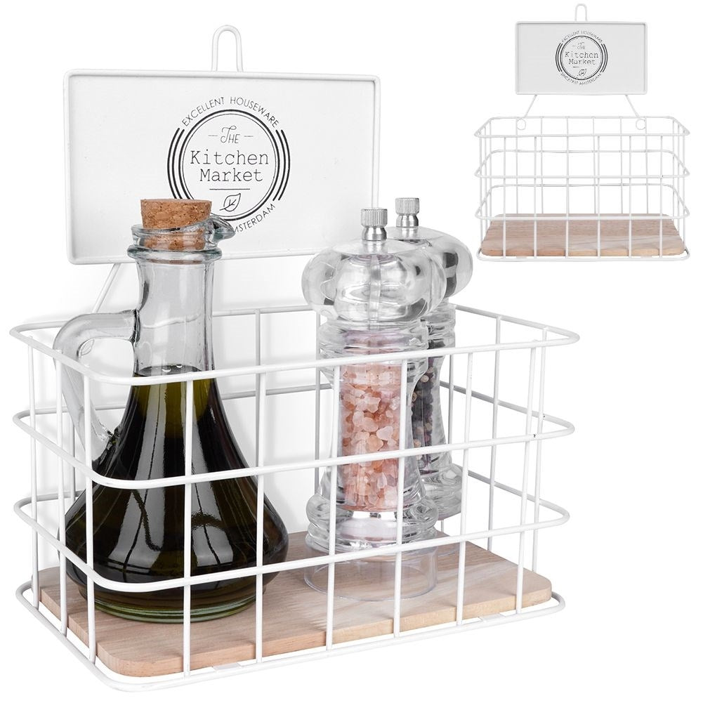Wall-mounted kitchen shelf in basket form