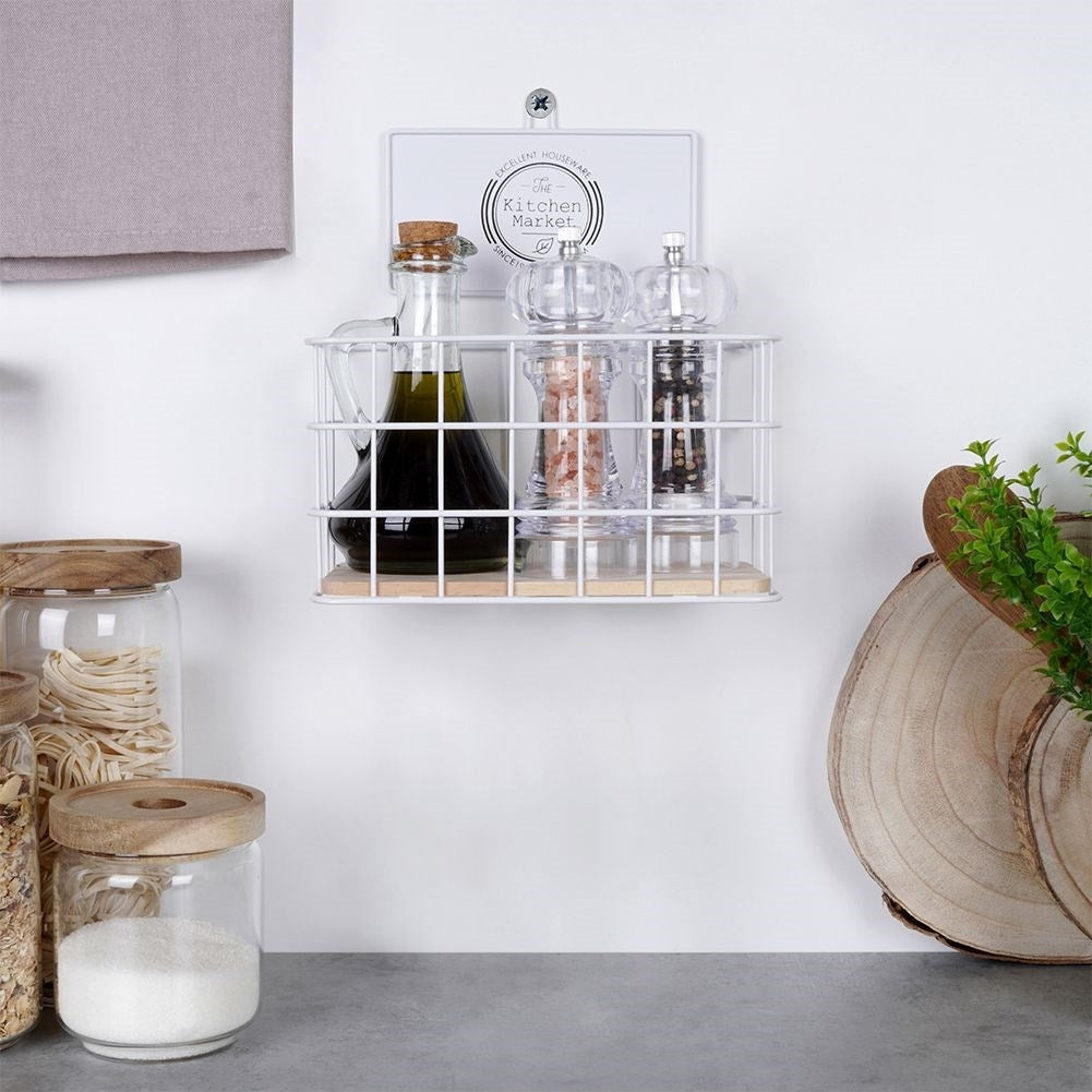 Wall-mounted kitchen shelf in basket form