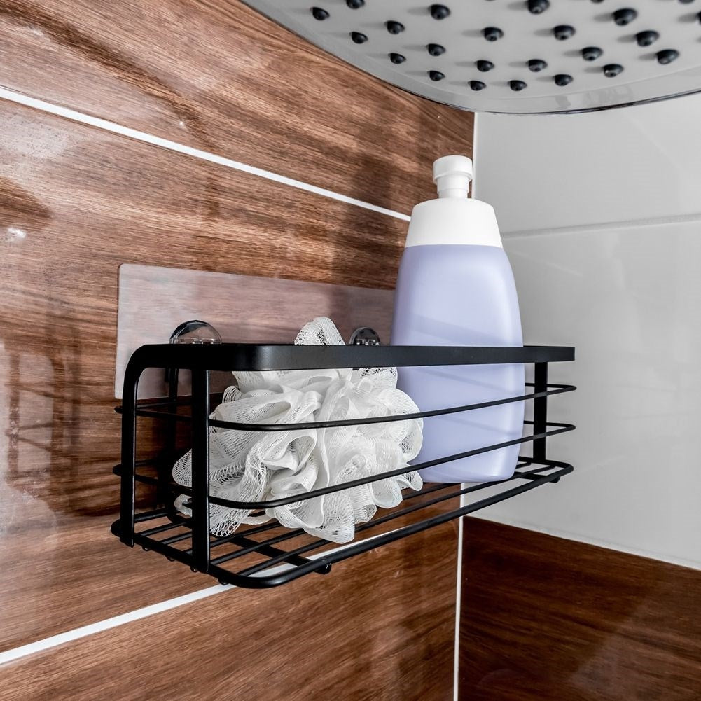 Wall-mounted shower shelf with strong tape