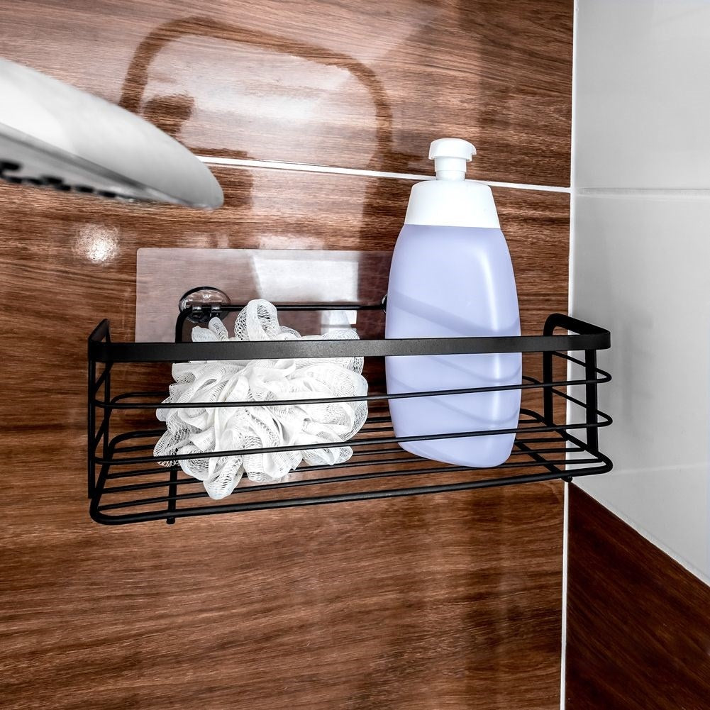 Wall-mounted shower shelf with strong tape
