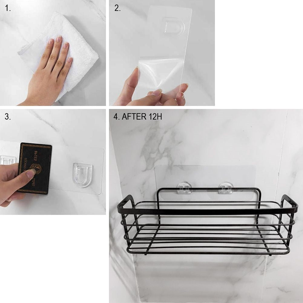 Wall-mounted shower shelf with strong tape
