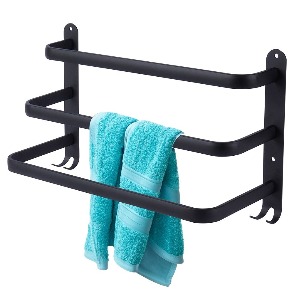Wall-mounted towel rail with 3 bars and 4 hooks