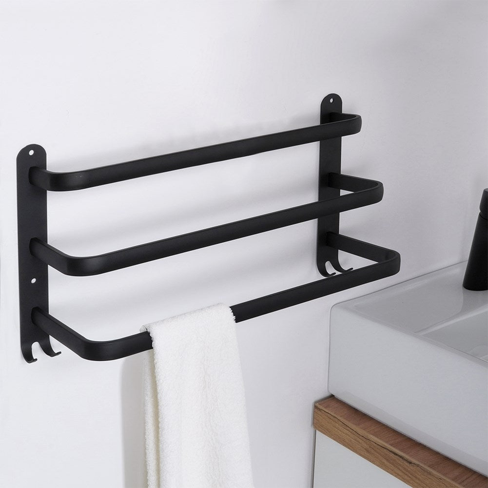 Wall-mounted towel rail with 3 bars and 4 hooks