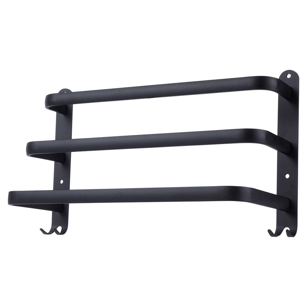 Wall-mounted towel rail with 3 bars and 4 hooks