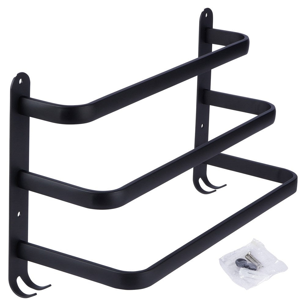 Wall-mounted towel rail with 3 bars and 4 hooks