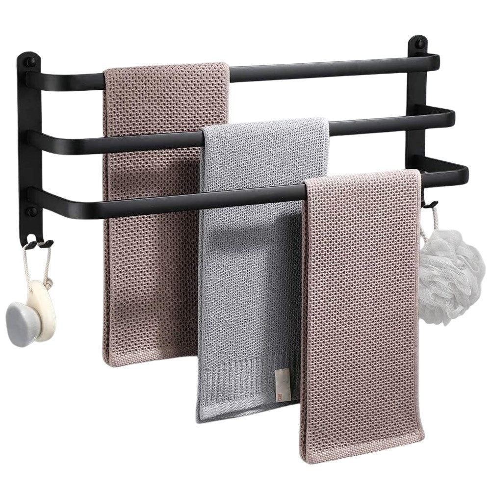 Wall-mounted towel rail with 3 sections and 4 hooks
