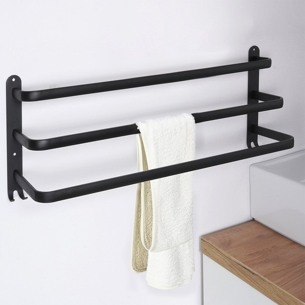 Wall-mounted towel rail with 3 sections and 4 hooks