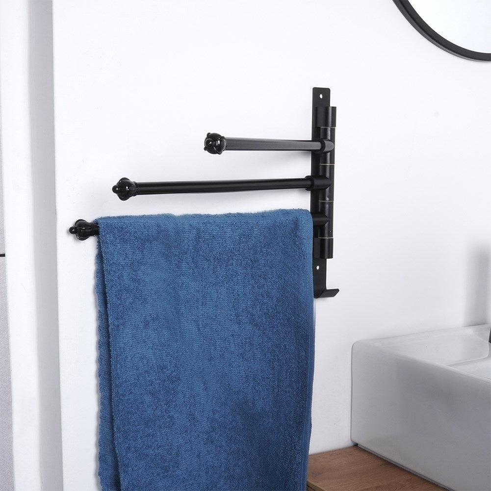 Wall mounted towel rail with rotating arms