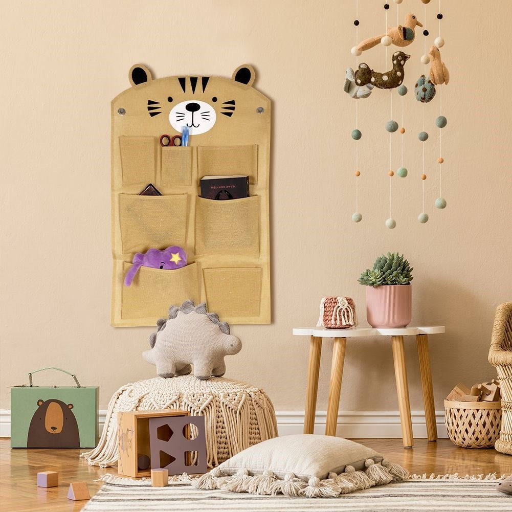 Wall organizer for children's accessories - mustard yellow canvas