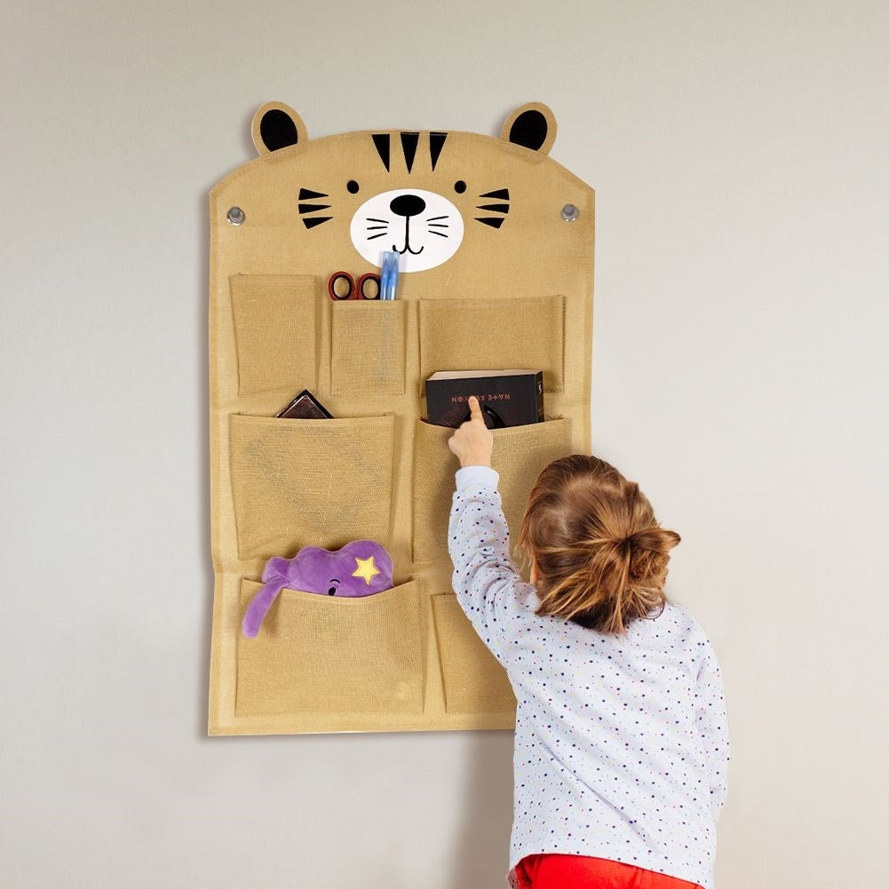 Wall organizer for children's accessories - mustard yellow canvas