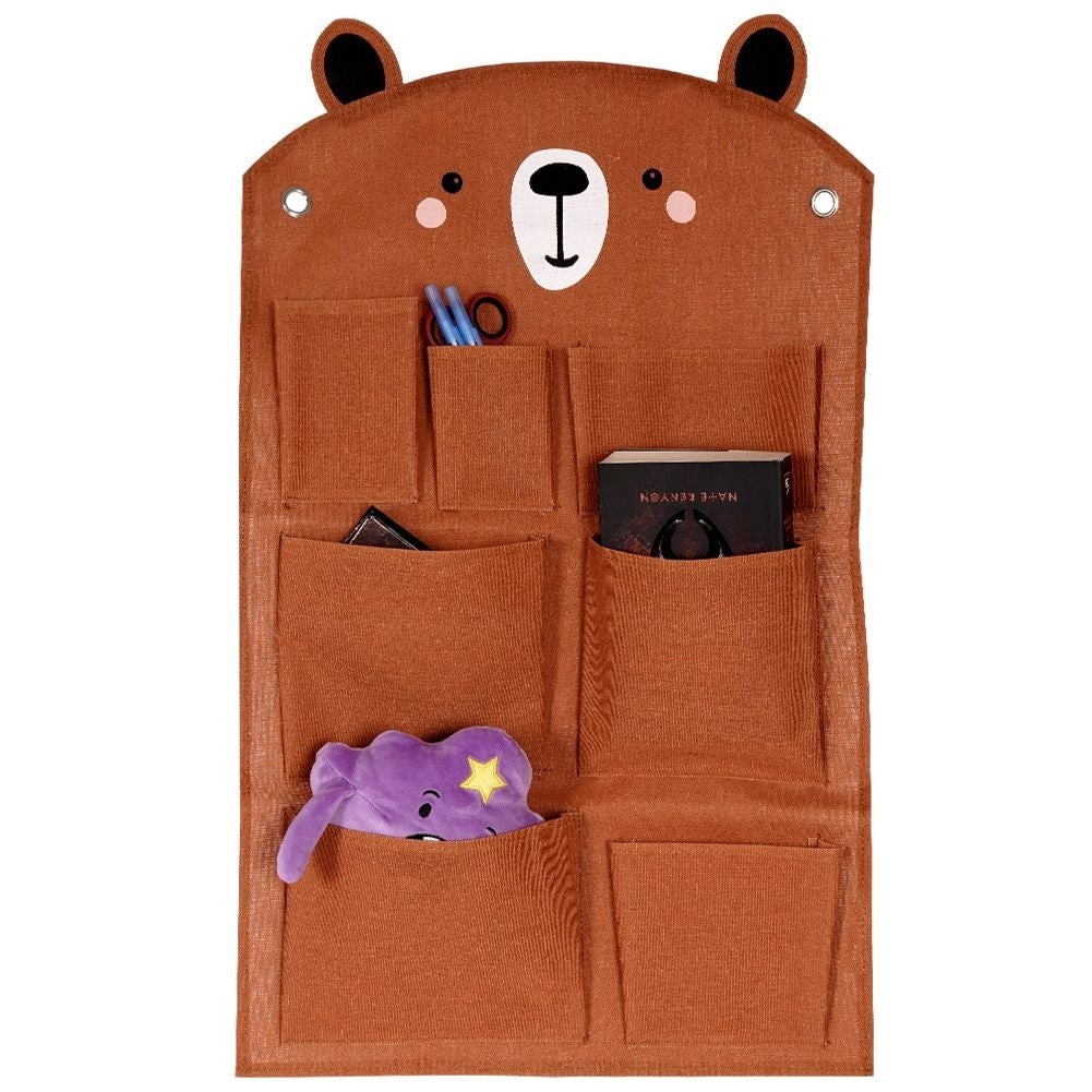 Wall organizer with bear motif and 7 pockets