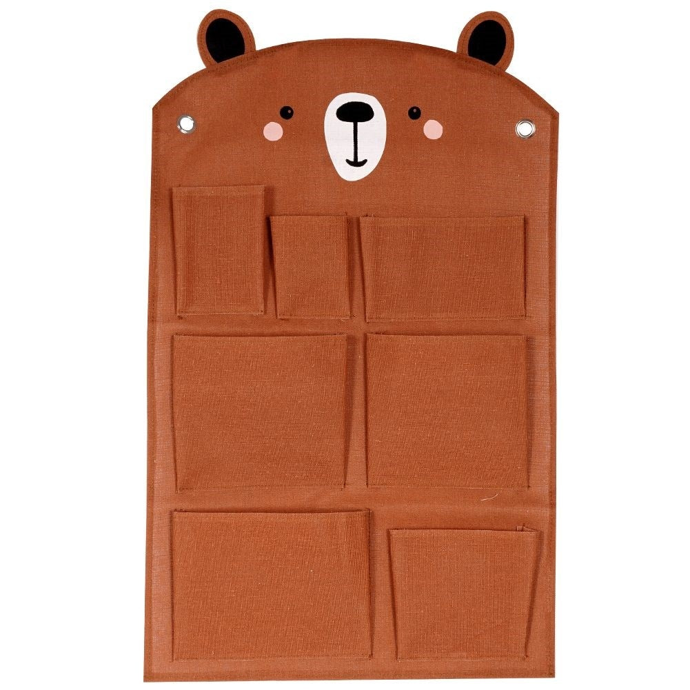 Wall organizer with bear motif and 7 pockets