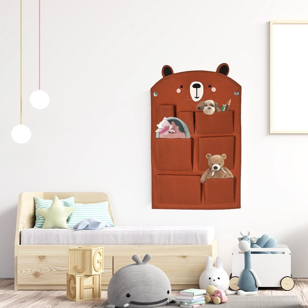 Wall organizer with bear motif and 7 pockets