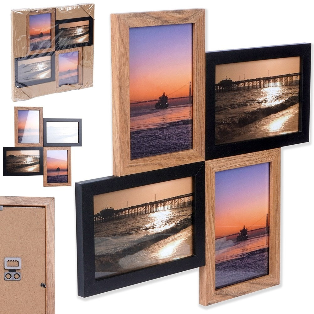 Wall photo frame collage for 4 photos in black and brown