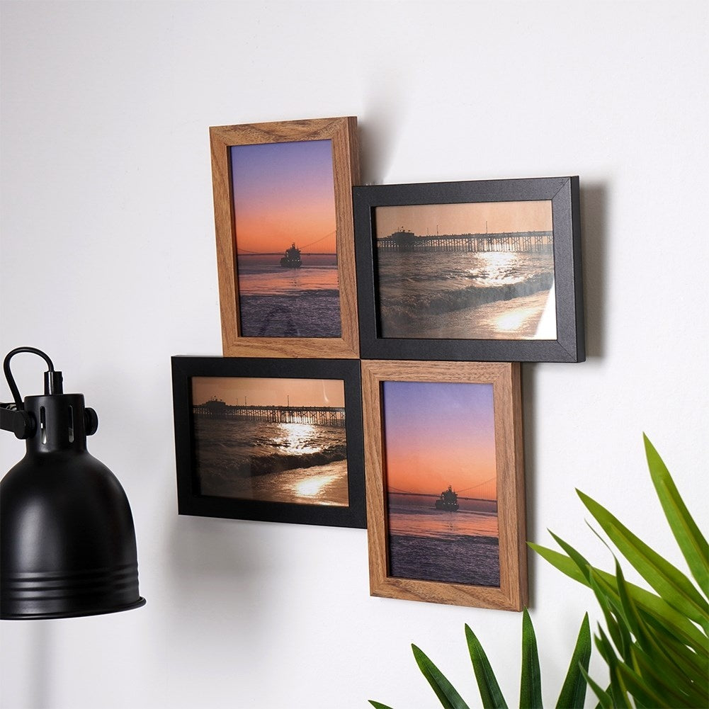 Wall photo frame collage for 4 photos in black and brown