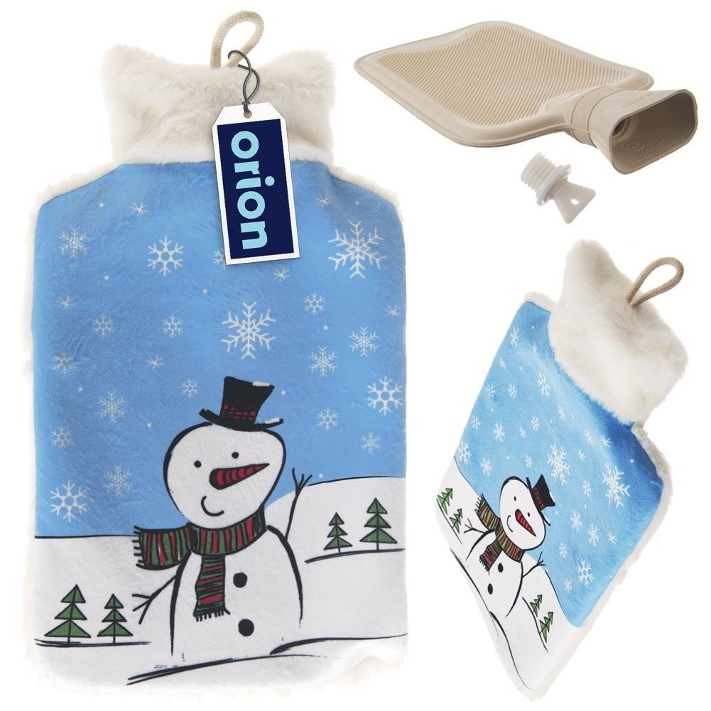 Warming bottle with snowman motif for warmth and relaxation
