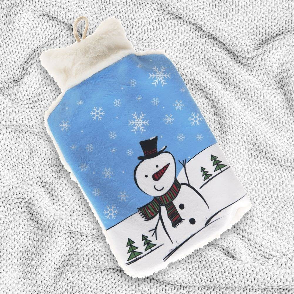 Warming bottle with snowman motif for warmth and relaxation
