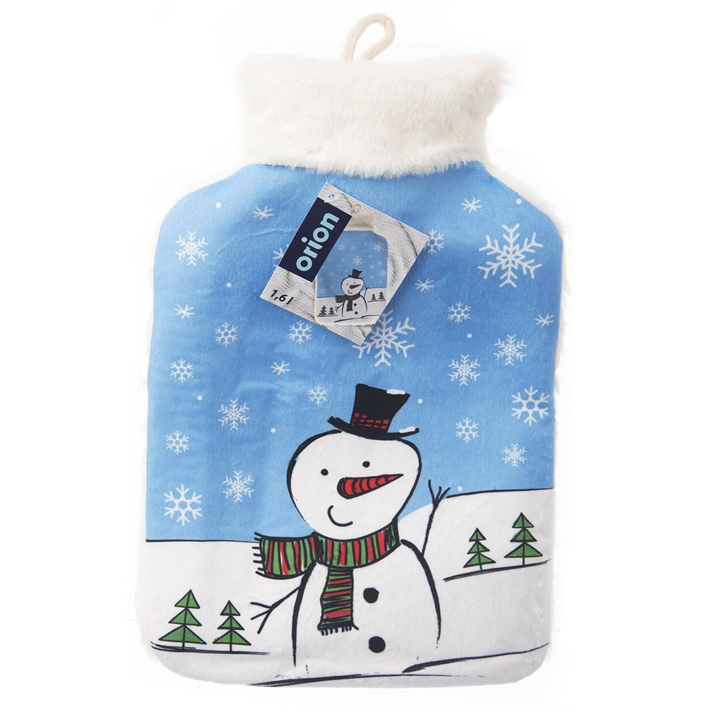Warming bottle with snowman motif for warmth and relaxation