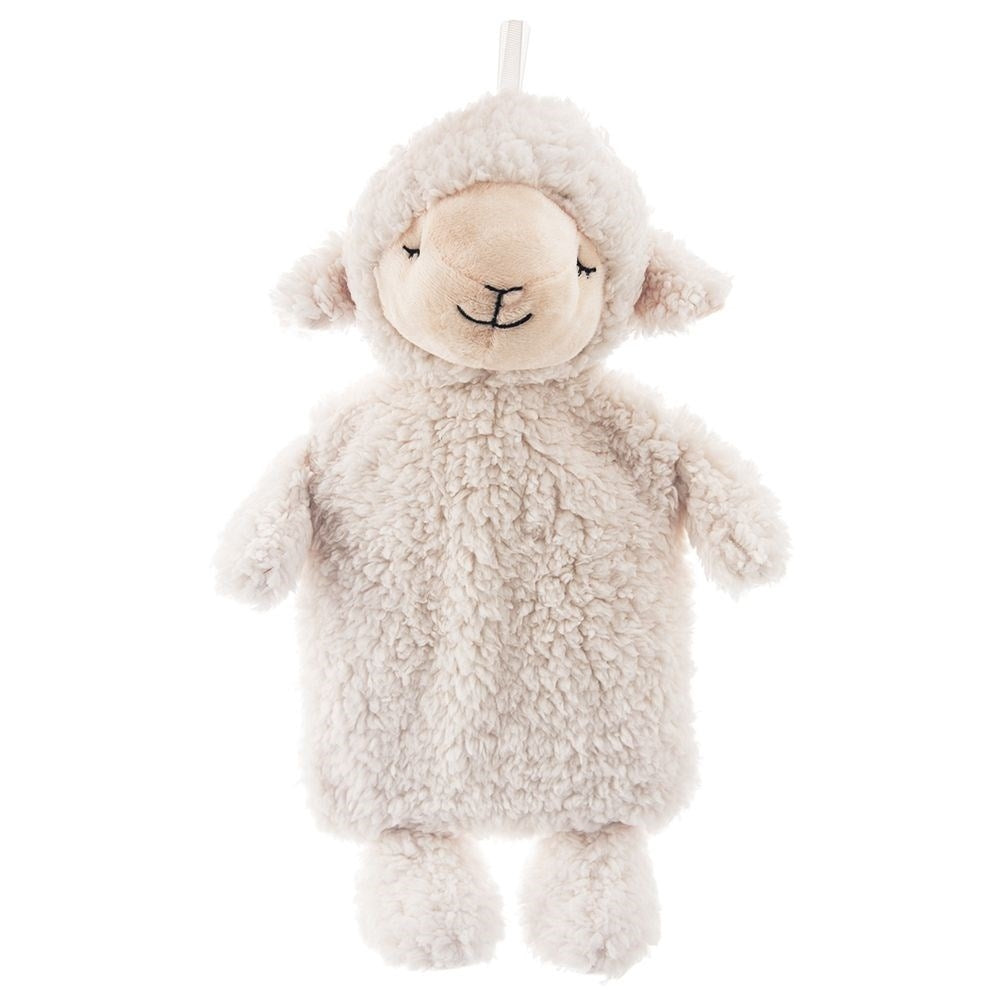Warming bottle with soft sheepskin cover for relaxation