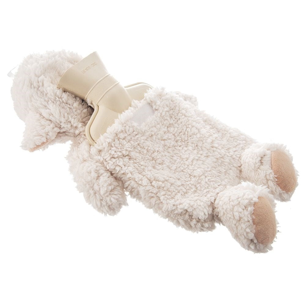 Warming bottle with soft sheepskin cover for relaxation