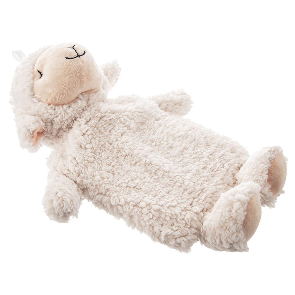 Warming bottle with soft sheepskin cover for relaxation