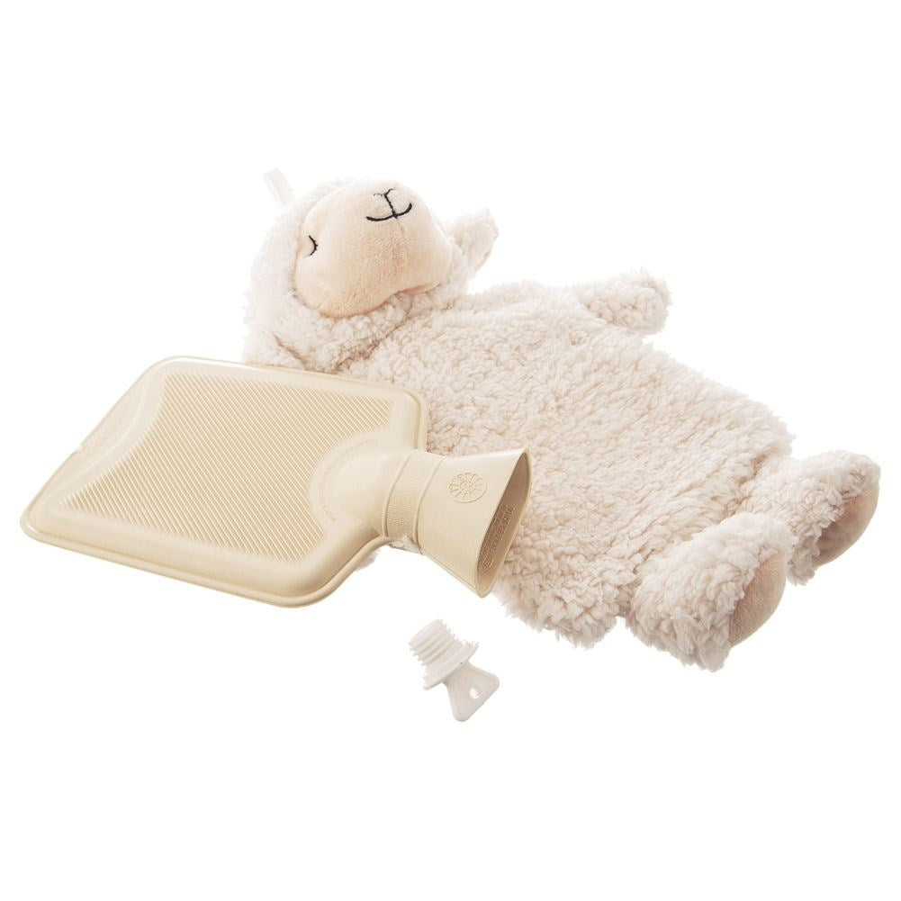 Warming bottle with soft sheepskin cover for relaxation