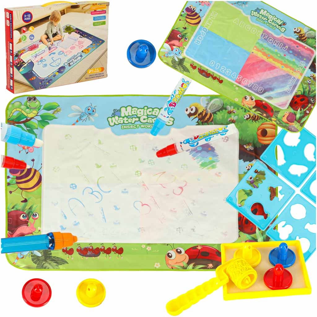 Water Drawing Mat, 120x90cm, with Markers & Stencils