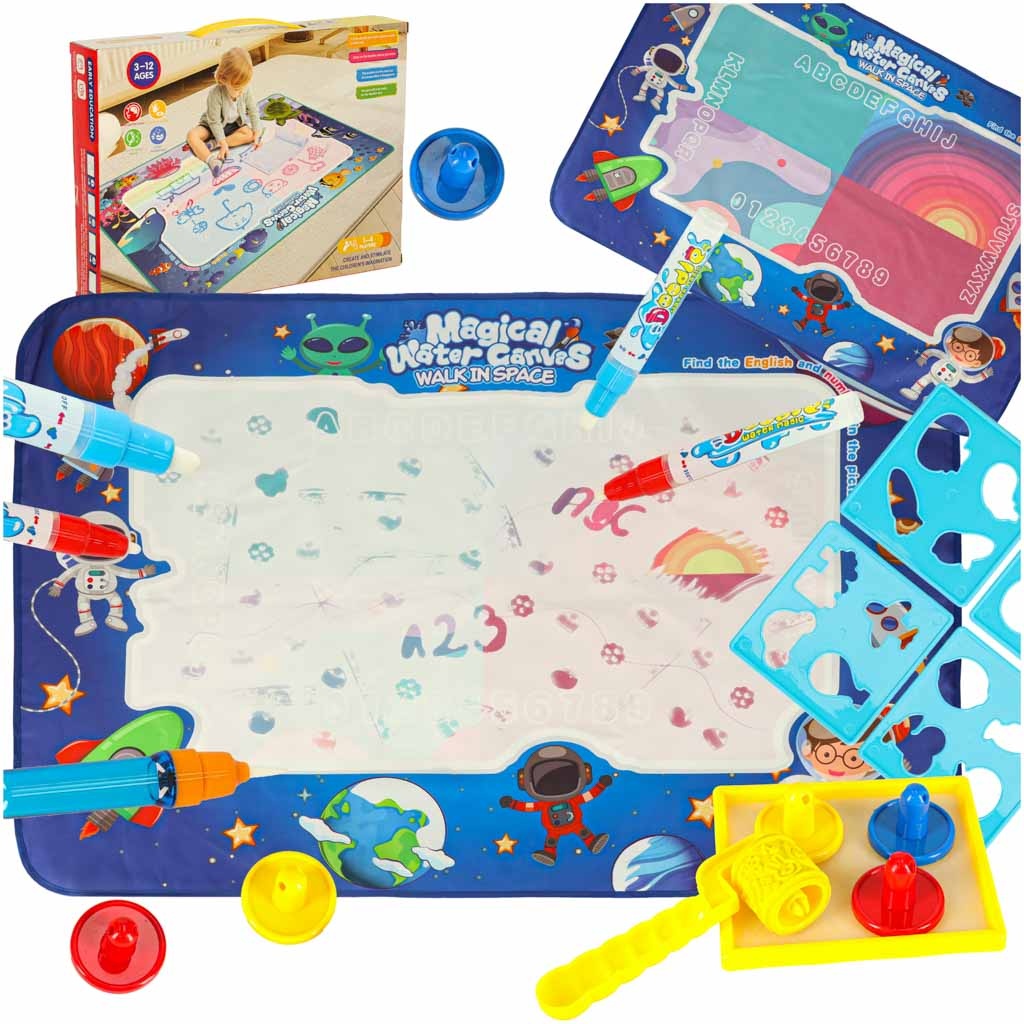 Water Drawing Mat, 120x90cm, with Markers & Stencils