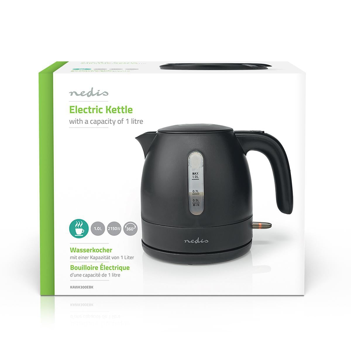 Water boiler | 1.0 l | Plastic | Black | Rotatable 360 degrees | Concealed heating element | Strix® Control | Boil-dry function