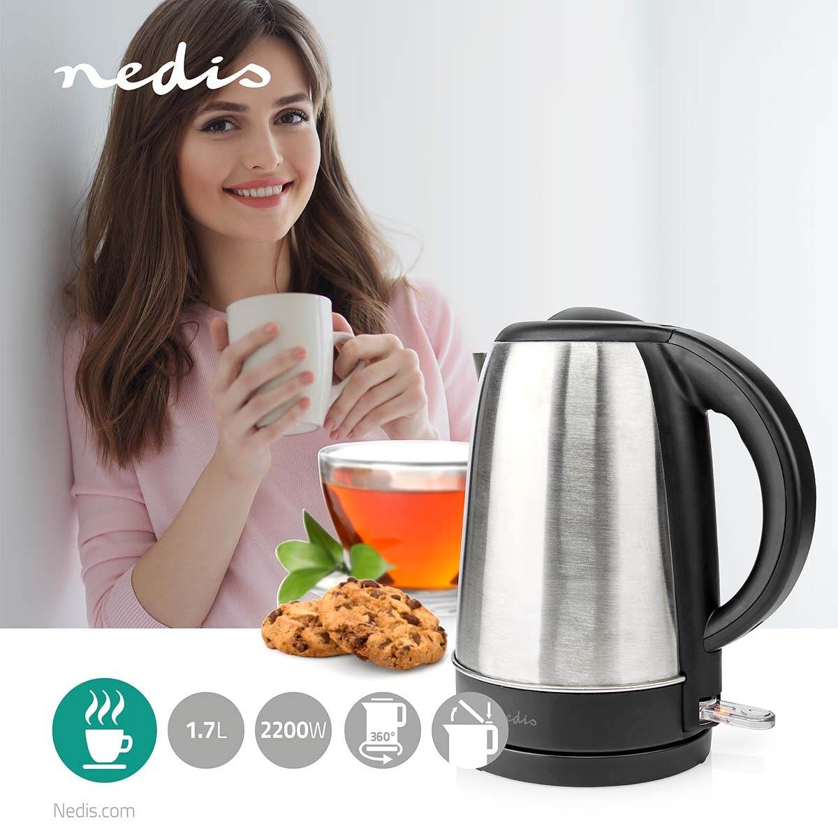 Water boiler | 1.7 l | Stainless steel | Aluminum / Black | Rotatable 360 degrees | Concealed heating element | Strix® Control | Boil-dry function