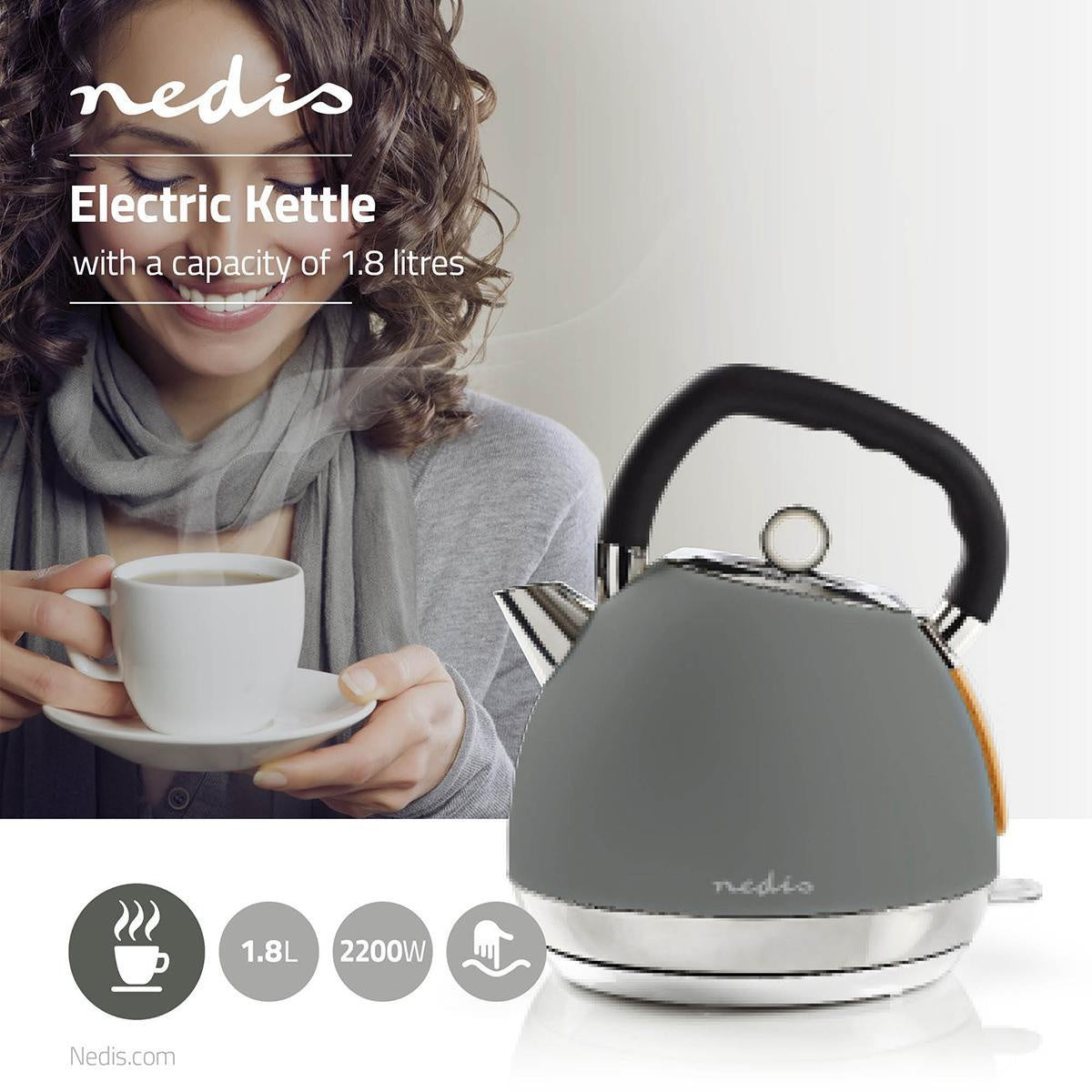 Water boiler | 1.8 l | Soft-Touch | Gray | Rotatable 360 degrees | Concealed heating element | Strix® Control | Boil-dry function