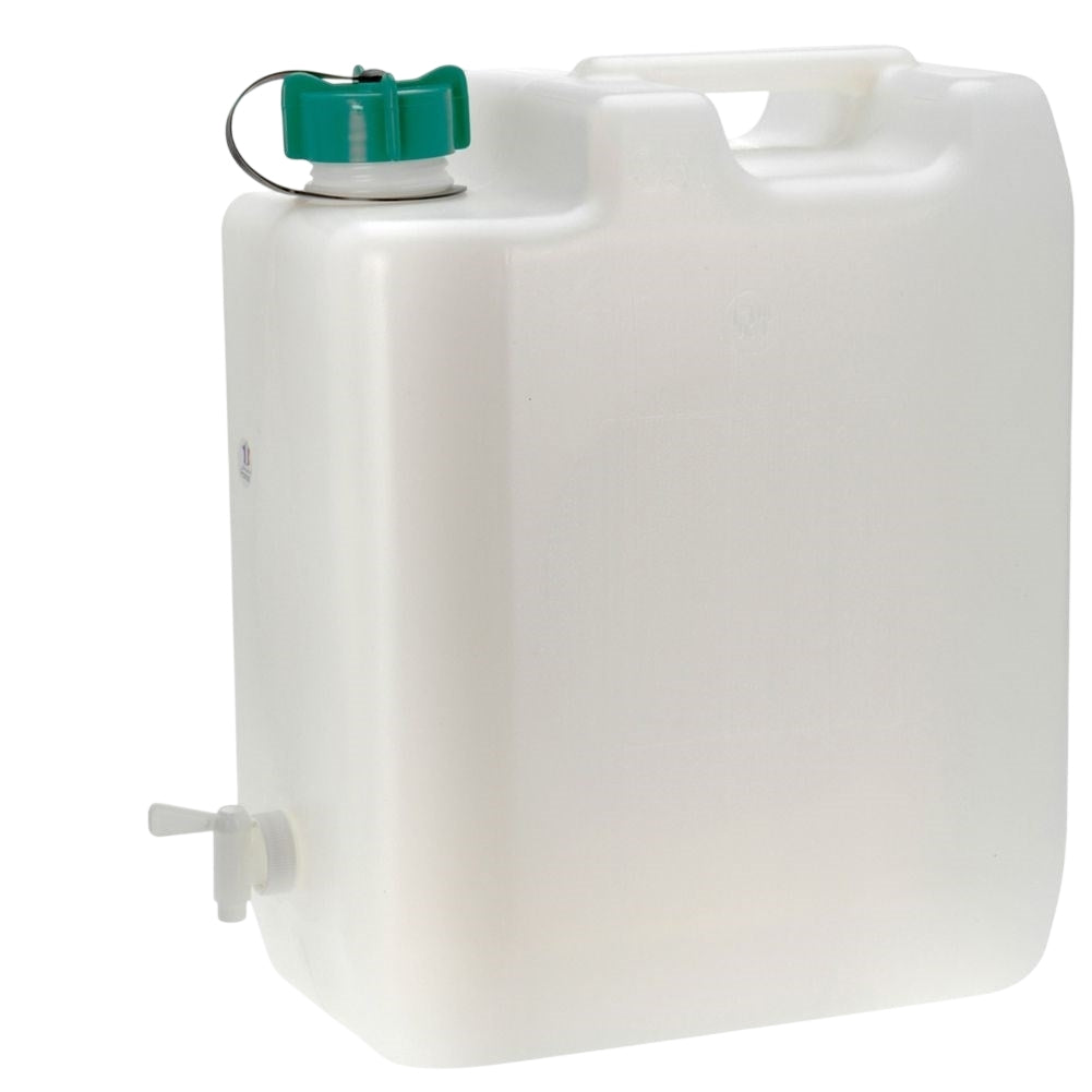 Water container with faucet for travel and camping